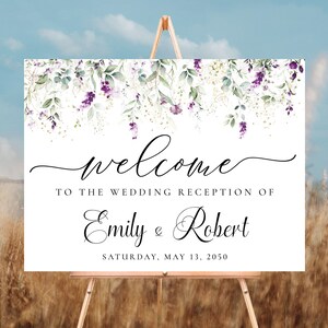 Greenery Purple Wedding Welcome Sign, Green Lavender Wedding Ceremony Sign, Lilac Floral Wedding signs, Wedding Decorations, Poster, GPU