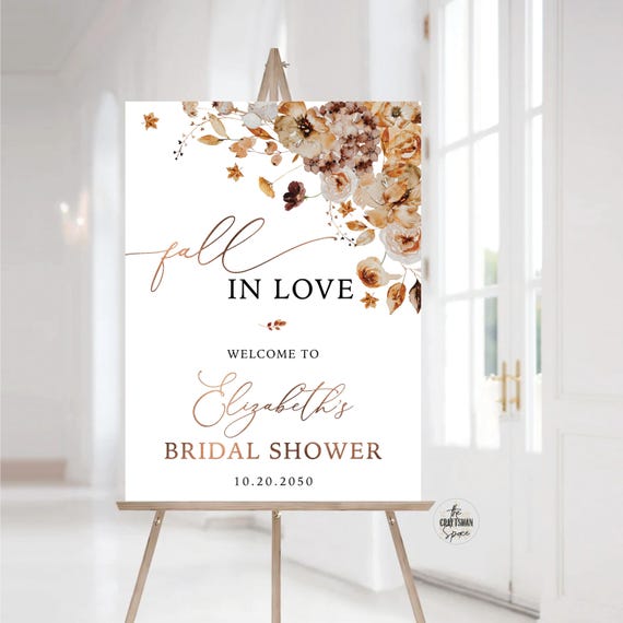 Bridal Shower Welcome Sign, Autumn Wedding Sign, Winter Bridal, Fall in love Bridal Shower Decor, Autumn Decor, Fall Leaves, Pumpkins, FL1