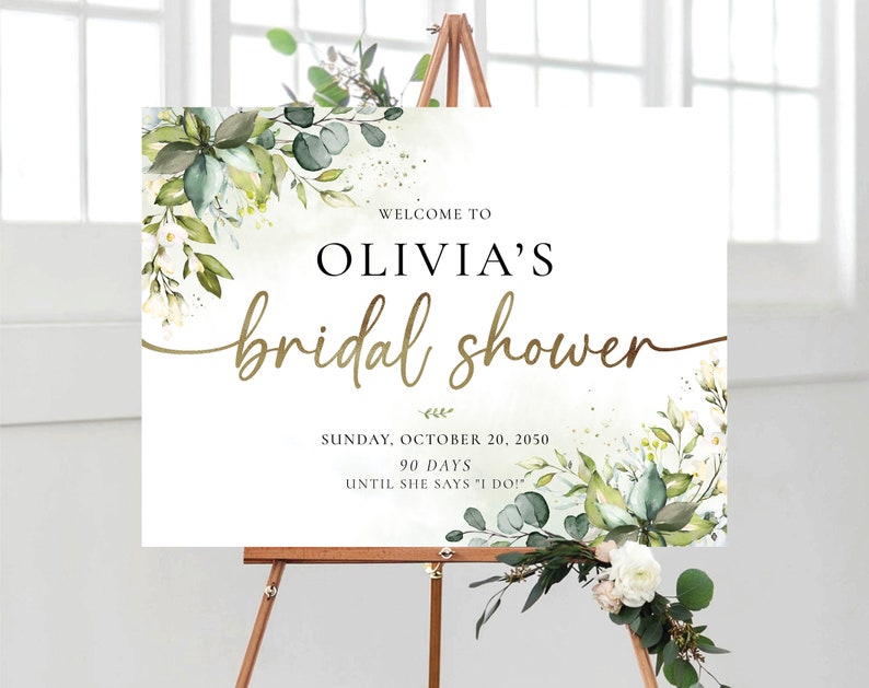 Bridal Shower Sign, Greenery Bridal Shower Sign, Custom Design, Bridal Shower Decorations, Bridal Brunch Sign, Bridal Tea Sign, Poster, HB2 image 5