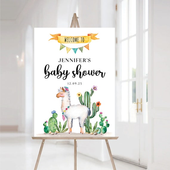 Llama and Cactus Baby Shower Welcome Sign, Llama Cactus Theme, Succulant, Cacti, Desert, Llama Mama Fiesta Baby brunch sign, LC1