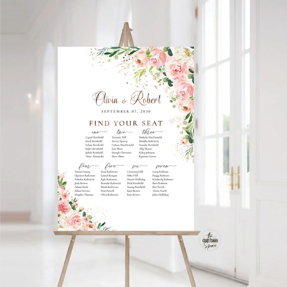 Ethereal Blush pink Wedding seating chart, Wedding seating chart alphabetical, Wedding seating chart table, Blush Wedding Seating Chart, EB1