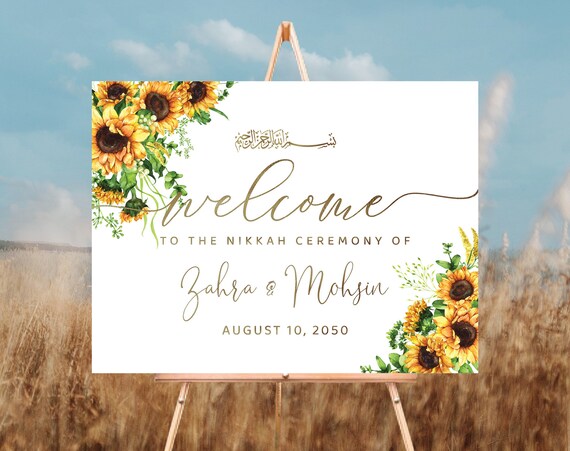 Sunflowers Nikkah Wedding Welcome sign, Nikkah Ceremony Decorations, Islamic marriage ceremony, Nikkah Ceremony Decor, Rustic Sunflowers,SF1