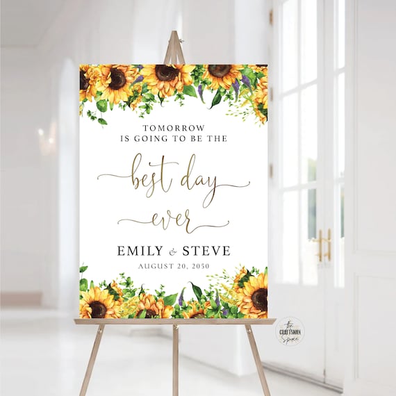 Sunflowers Best Day Ever Welcome Sign, Rehearsal Dinner Sign, One Day Away Sign, Bohemian, Wedding Decor, Poster, Rustic Sunflowers, SF1