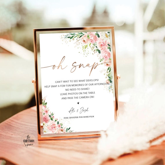 Ethereal Blush Oh Snap Sign, Wedding Disposable Camera Sign, Photo Instructions Sign, Can't Wait to See What Develops, Guest Photo, EB1