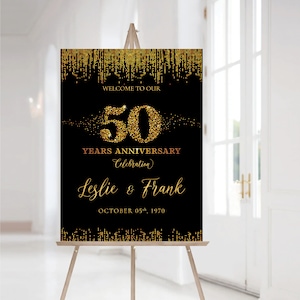 Black Gold Anniversary sign, 50th anniversary sign, Anniversary Sign Printable, 50th Anniversary decoration, 50th anniversary poster, Gold