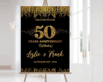 Black Gold Anniversary sign, 50th anniversary sign, Anniversary Sign Printable, 50th Anniversary decoration, 50th anniversary poster, Gold
