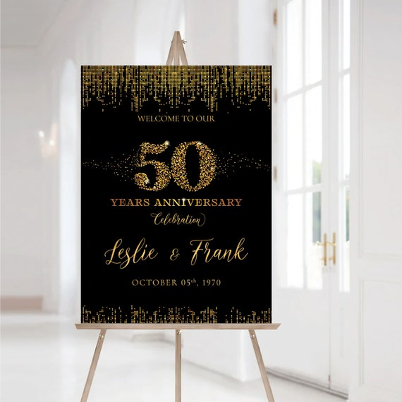 Black Gold Anniversary sign, 50th anniversary sign, Anniversary Sign Printable, 50th Anniversary decoration, 50th anniversary poster, Gold
