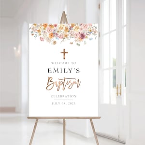 Signo de bienvenida de bautismo floral de otoño, Signo de bautismo, Primera Comunión, Signo de bienvenida de Quinceañera, Signo de quinceañera