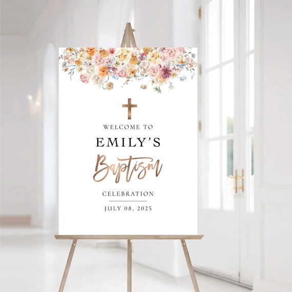 Autumn Floral baptism welcome sign, Baptism sign, First Holy Communion, Quinceañera Welcome Sign, Quinceanera Sign