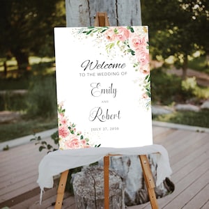 Ethereal Blush Wedding Welcome Sign, Ceremony, Digital Wedding Welcome Sign, Blush pink roses Wedding Sign, Wedding Reception, EB1