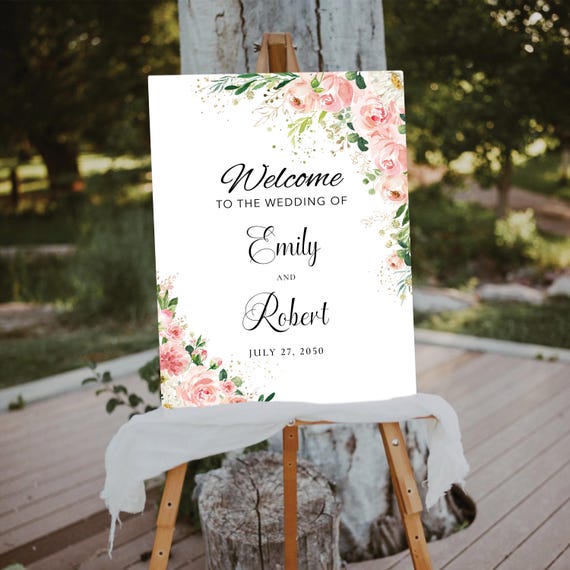 Ethereal Blush Wedding Welcome Sign, Ceremony, Digital Wedding Welcome Sign, Blush pink roses Wedding Sign, Wedding Reception, EB1