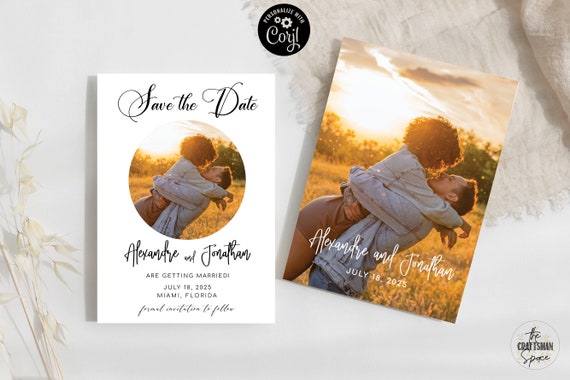 Minimalist Save The Date Template with Photo, Boho Save The Date Digital Download, Modern Save The Date, Editable, Corjl, M2