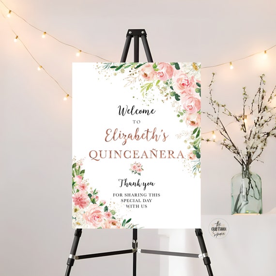 Ethereal Blush Quinceañera Welcome Sign, Quinceanera Sign, Quinceanera Decorations, 15th Birthday Sign, Baby shower sign, Sweet 16 sign, EB1