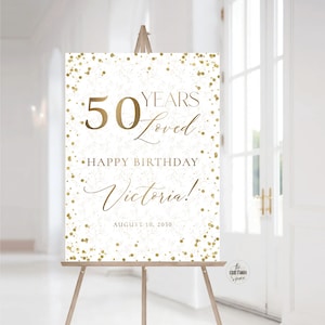 Modernes 50 Jahre geliebt Willkommensschild, Gold alles Gute zum Geburtstag Willkommensschild 50