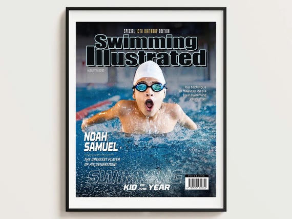 Custom Swimming Illustrated Magazine Cover, Gift for Swimming Player, Son, Daughter