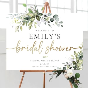 Modello di cartello di benvenuto per addio al nubilato con tema verde, decorazioni per addio al nubilato con tema botanico, poster rustico modificabile per brunch nuziale, cartello stampabile per matrimonio