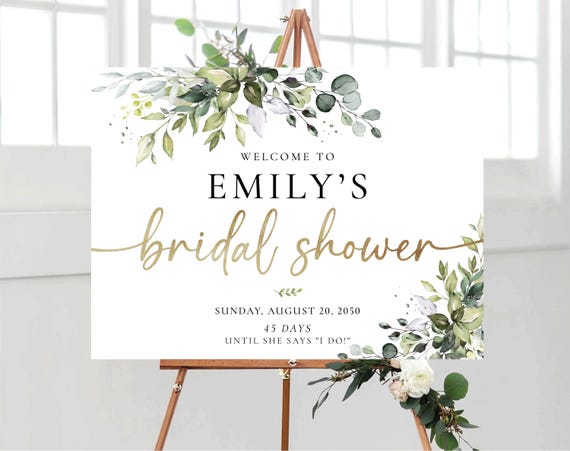 Greenery Bridal Shower Welcome Sign Template, Botanicals Wedding Shower Decor, Editable Rustic Bridal Brunch Poster, Printable Wedding Sign