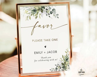 Greenery Favors Sign, Modern Wedding Favor Sign, Please Take a Favor, Sweet Treat Baby Shower, Bridal Shower Please Take 1, Eucalyptus, HB2