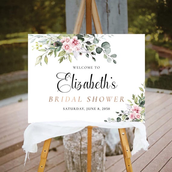 Greenery Blush pink Bridal Shower Welcome Sign, Botanicals Wedding Shower Decor, Boho Bridal brunch sign, Bridal tea Poster, Eucalyptus, BG1