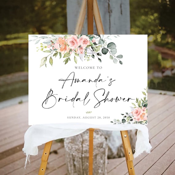 PRINTED OR DIGITAL Blush Greenery Bridal Shower Welcome Sign, Foam Board, Poster, Eucalyptus, Elegant Wedding Shower Decoration, Herbal, BG4