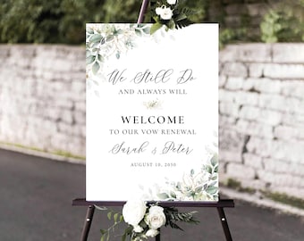 Greenery Vow Renewal Welcome Sign, Botanical Anniversary Poster (Digital File, HB3)