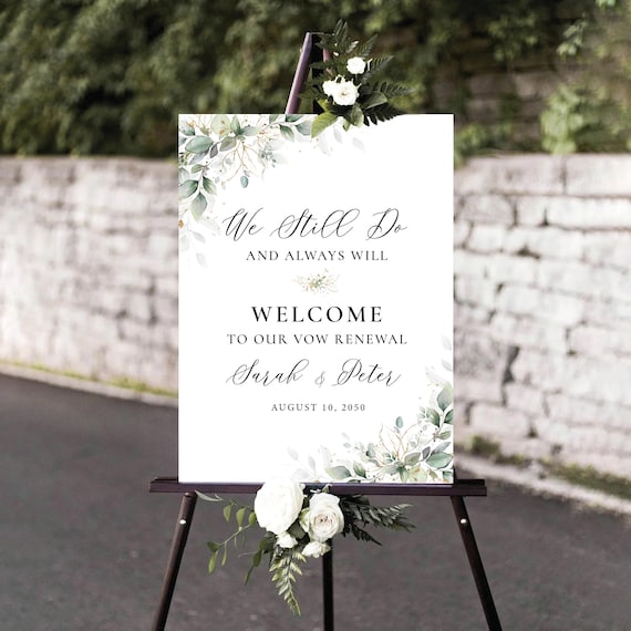Greenery Vow Renewal Welcome Sign, Botanical Anniversary Poster (Digital File, HB3)