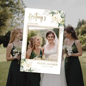 White Floral Bridal Shower Photo Booth Frame, Greenery (Digital Printable)