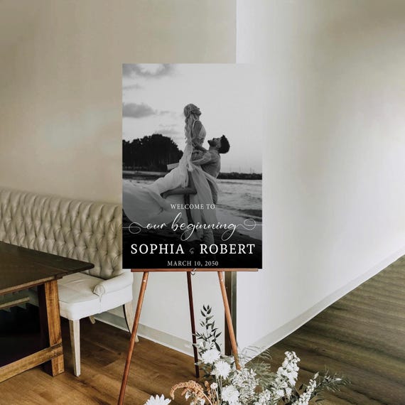Photo Wedding Welcome Sign, Modern Wedding Rehearsal Sign Decoration, Boho Rehearsal Dinner Sign, Minimalist Engagement Party Sign, Bohemian