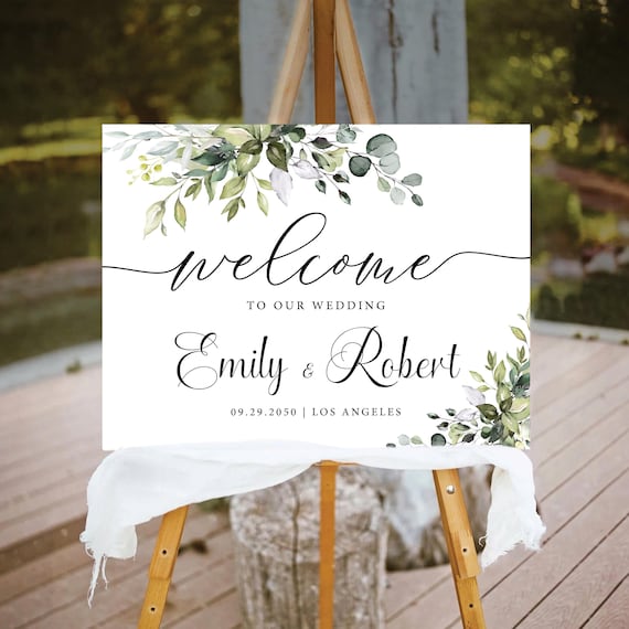 Greenery Wedding Welcome Sign, Botanicals Wedding Decorations, Rustic Wedding Rehearsal Dinner Sign, Eucalyptus, Herbal wedding poster, HB2