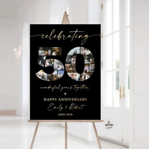 Letrero de collage de fotos personalizado para el 50.º aniversario, regalo para el 50.º aniversario, collage de fotos con el número 50, regalos de aniversario para pareja, póster