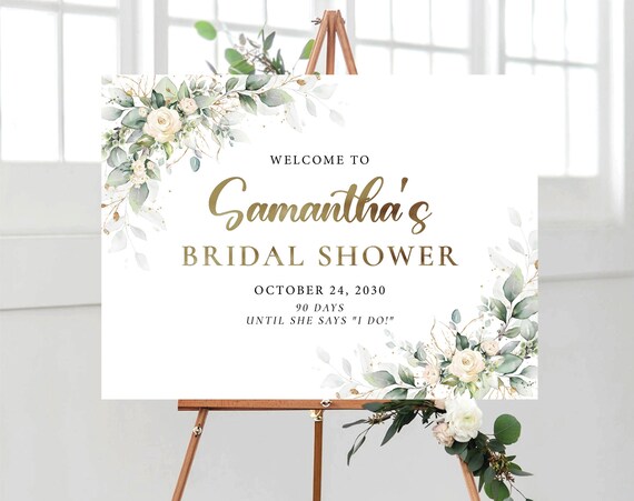 Greenery Sunny flower Bridal Shower Sign, Bridal Brunch Shower Welcome Sign, Couples Shower Poster, Eucalyptus, white roses, HERSU1