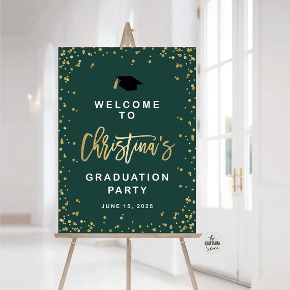 Graduation Party Welcome Sign, Green Graduation Decoration, Graduation Decorations, Graduation Party Sign, Minimalist