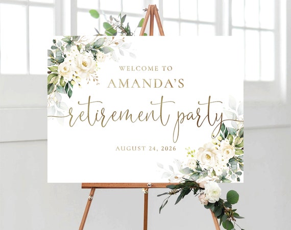 White roses Retirement Party Welcome Sign, Retirement welcome sign, Retirement Celebration Party Welcome Sign, Retirement Decoration, WR3