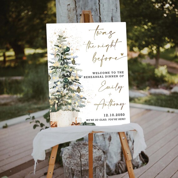 Christmas Rehearsal Dinner Welcome Sign, Twas the night before, Winter Tree (Digital Printable)