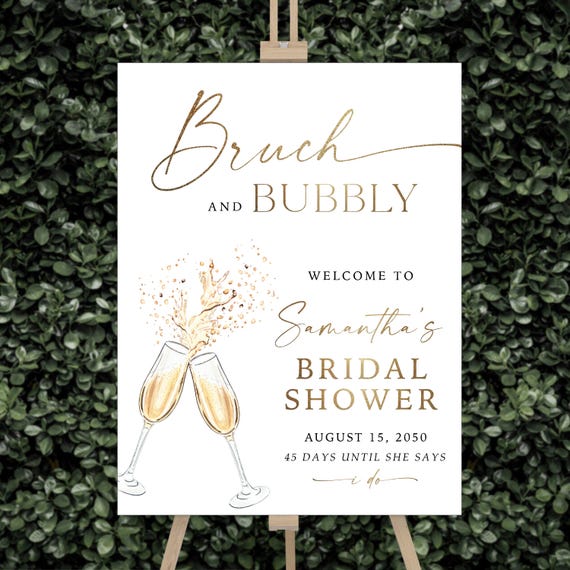 Minimalist Bridal Shower Welcome Sign, Brunch and Bubbly Bridal Shower Sign, Bridal Shower Decor, wine glass shower sign, bridal tea poster