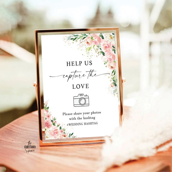 Ethereal Blush Help Us Capture The Love, Wedding Social Media Sign, Event Table Sign, Wedding Hashtag Sign, Wedding Decorations, EB1