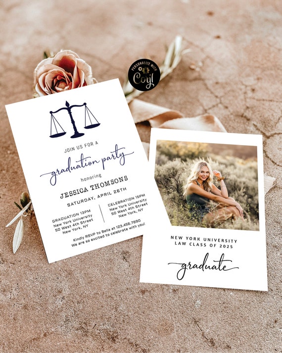 Law School Graduation Party with photo Invitation, Paralegal Graduation Party Invite, Minimalist Graduation Announcement, Grad Party Invite