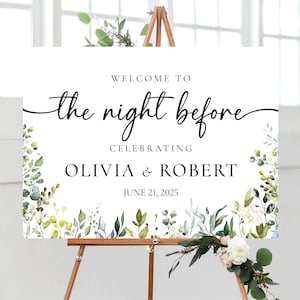 The night before Rehearsal Dinner, Rehearsal Dinner Sign, Wedding Rehearsal Sign, Wedding Welcome Sign, Greenery Welcome Sign, Poster