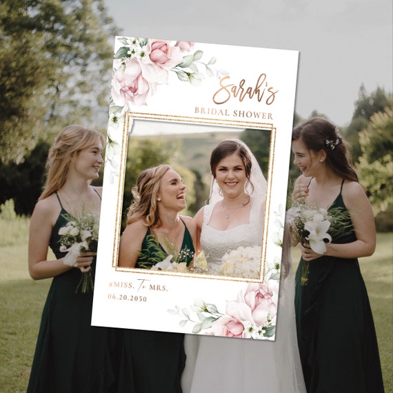 Blush pink Roses Bridal Shower Photo Prop, Winter roses Bridal shower photo booth frame, Photo Prop Frame, Photo Prop Frame Printable, A2