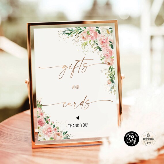 Ethereal Blush Cards and Gifts Sign, Wedding Sign, Wedding Gifts Sign, Baby Shower Gift Sign, Bridal Shower Gift Sign, Rose Gold, EB1