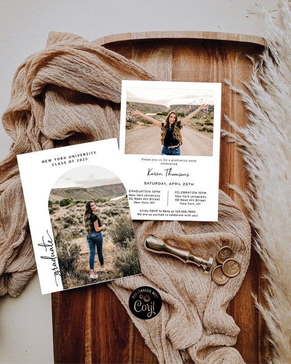 Graduation Party with Arch Photo Invitation, Photo Graduation Announcement, Minimalist Graduation Announcement, Modern Grad Party Invite