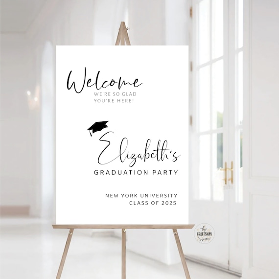Minimalist Graduation Party Welcome Sign, Modern Graduation Decorations, Rustic Graduation Sign, Black and White Graduation Party Banner