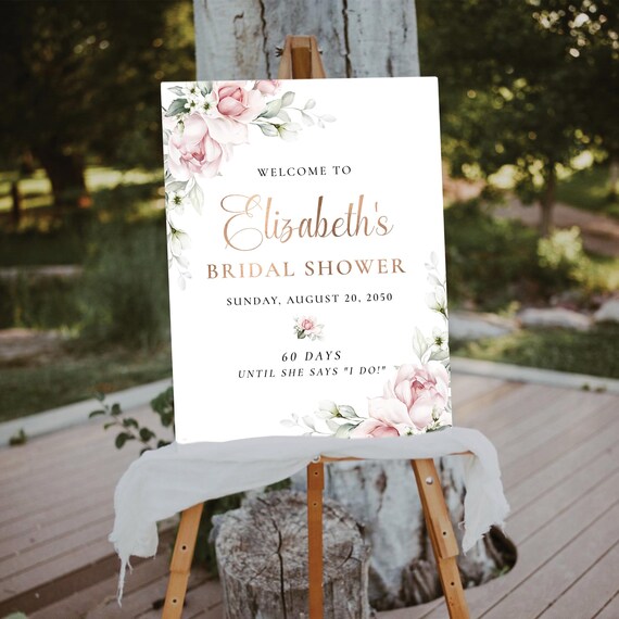 Blush pink Rose Bridal Shower Welcome Sign, Winter roses Wedding Shower Decoration, Boho Bridal Brunch Sign, Bridal tea poster, Bohemian, A2