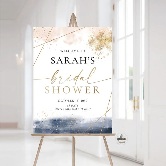 Navy Blue and Gold Bridal Shower Welcome Sign, Bridal Shower Decoration, Bridal Brunch Sign, Bridal Tea Sign, Ombre Watercolor Ultimate, NB2