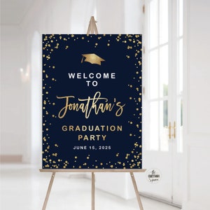 Graduation Party Welcome Sign, Blue Navy Graduation Decoration, Elegant Grad Decorations, Graduation Party Poster, Modern Grad Party Sign