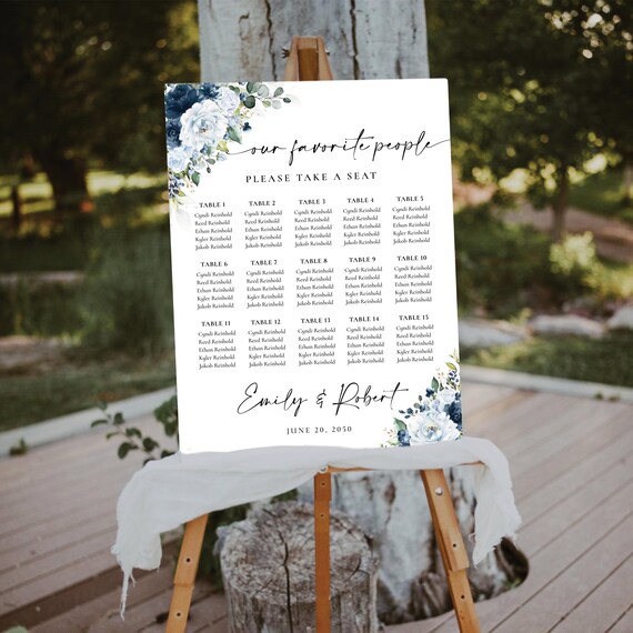 Blue Floral Wedding Seating Chart, Printable Wedding Table Plan, Table Seating Chart, Wedding Seating Plan, Find Your Seat, Digital file