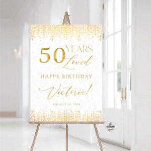 Modernes 50 Jahre geliebt Willkommensschild, Gold alles Gute zum Geburtstag Willkommensschild 50
