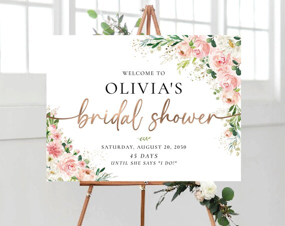 Ethereal Blush Bridal Shower Sign Template, Blush Pink Roses Bridal Shower, Shower Decoration, Welcome Sign, Custom Design, Printable, EB1