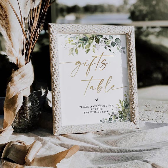 Greenery Gifts Table Sign for Bridal Shower, Baby shower, Botanicals Cards and Gifts Sign, Minimalist Wedding Gifts Sign, Eucalyptus, HB2