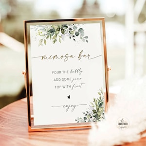 Greenery Mimosa Bar Sign, Wedding Sign Template, Wedding Gifts Sign, Baby Shower Gift Sign, Bridal Shower Mimosa Bar Sign, Eucalyptus, HB2